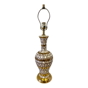 1960s Hollywood Regency Pottery Cream and Gold Glazed Tile Lamp