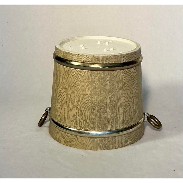 Cream Mid-Century 13” Wide Planter Pot Decorative Bucket Faux Wood, 60s 70s For Sale - Image 8 of 12