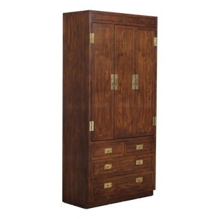 Henredon Campaign Style Oak Bedroom Armoire For Sale