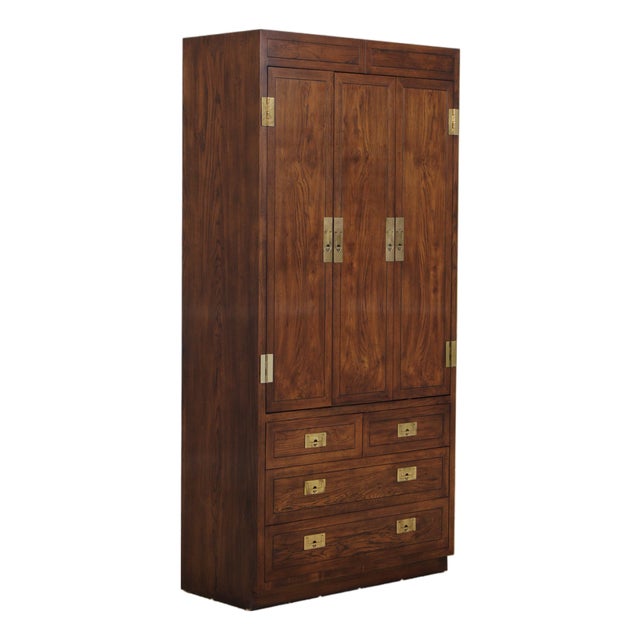Henredon Campaign Style Oak Bedroom Armoire For Sale