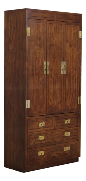 Henredon Campaign Style Oak Bedroom Armoire