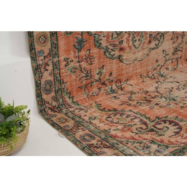 Textile 1970s Vintage Turkish Handmade Wool Cotton Peach Area Rug For Sale - Image 7 of 11