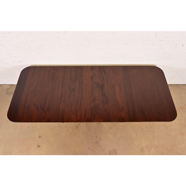 1970s Henkel Harris Georgian Solid Mahogany Double Pedestal Extension Dining Table, Newly Refinished For Sale - Image 5 of 13