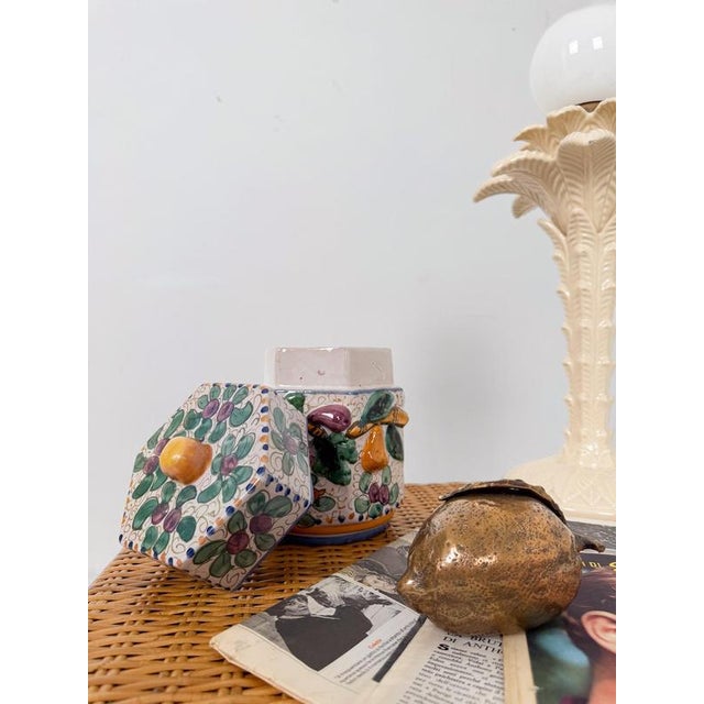 1930s Handcrafted Italian Majolica Ceramic Jar with Fruit Relief Decoration, 30s, 1930s For Sale - Image 5 of 18