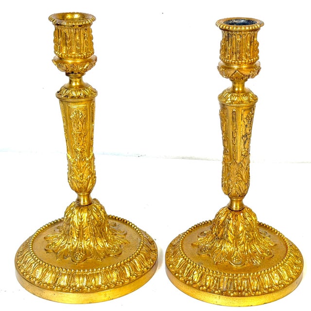 Pair Louis XVI Revival Ormolu Candlesticks, French, Belle Époque, C. 1880–1900 For Sale - Image 12 of 15