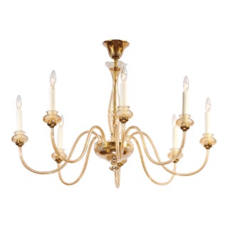 Murano Glass Amber Chandelier With Scalloped Details and Gold Leaf, Italy For Sale