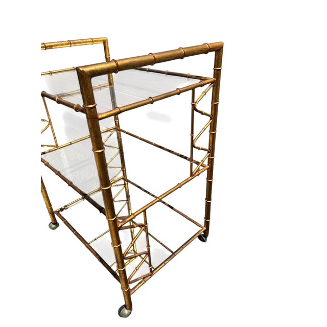 Hollywood Regency 1960’s Hollywood Regency Faux Bamboo Cocktail Bar Cart For Sale - Image 3 of 11