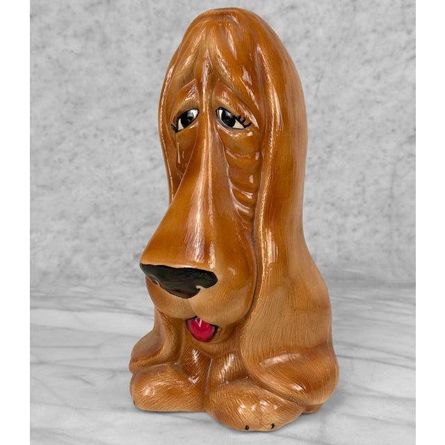Mid-Century Modern Mid-Century Sad Bloodhound Ceramic Sculpture 11" For Sale - Image 3 of 9
