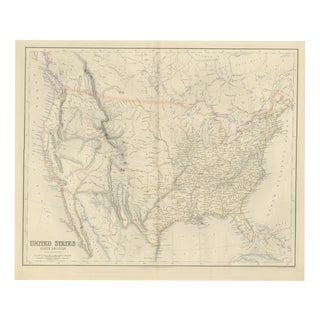 Antique Map of the United States with Oregon Territory, 1860 For Sale