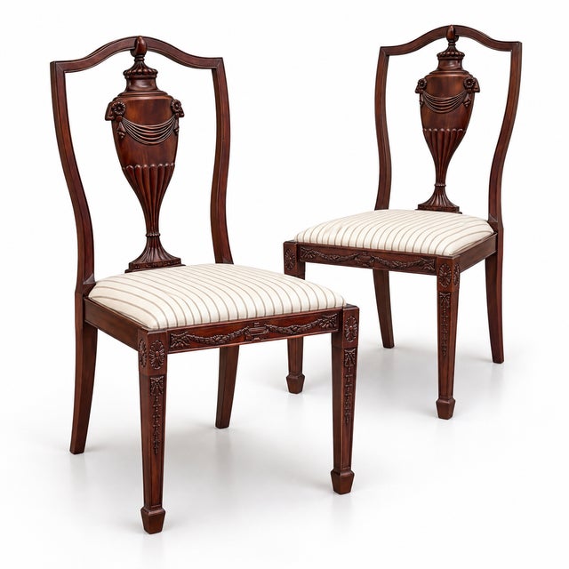 Wood 1930s Neoclassical Style Mahogany Side Chairs W/ Carved Rams & Urns - Pair For Sale - Image 7 of 7