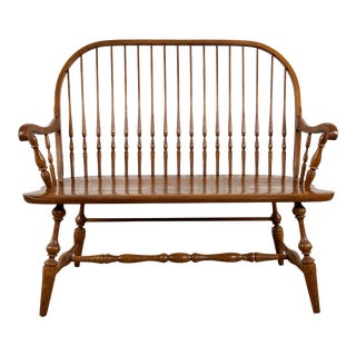 Vintage Hitchcock Windsor Style Rounded Back Wood Bench For Sale