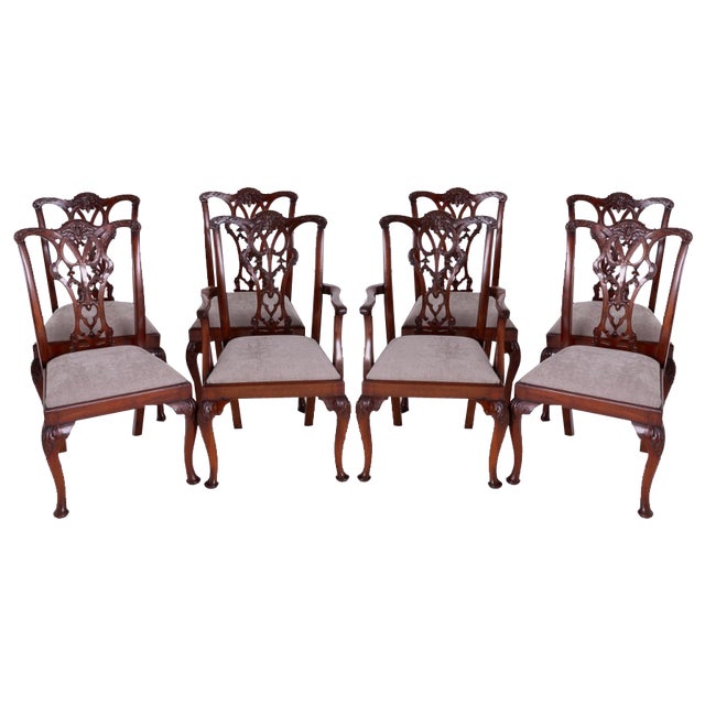 Chippendale Dining Chairs Mahogany, 1920s, Set of 8 For Sale