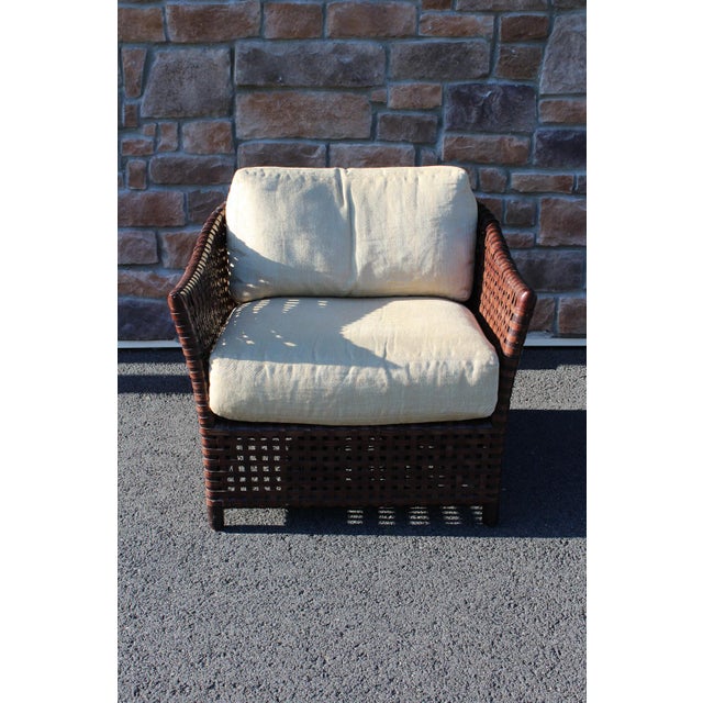 Coastal 1990s McGuire Woven Leather Armchair and Ottoman From the Antalya Collection For Sale - Image 3 of 18