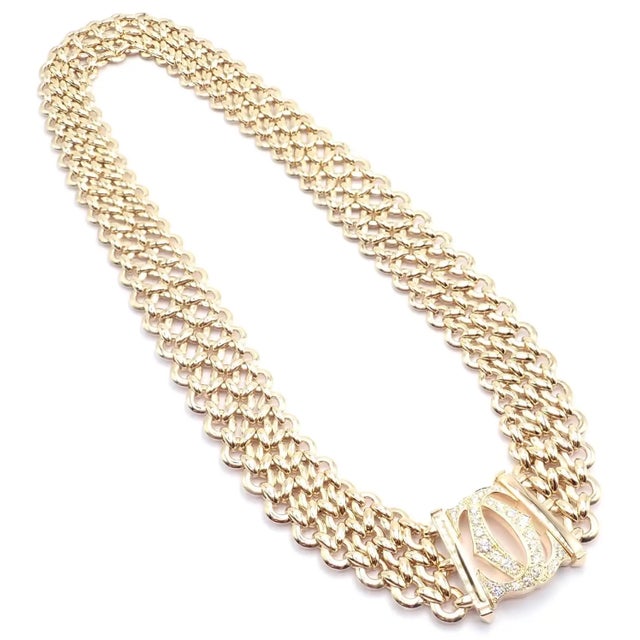 1990s Cartier Penelope Diamond Double C Three Row Yellow Gold Necklace For Sale - Image 14 of 17