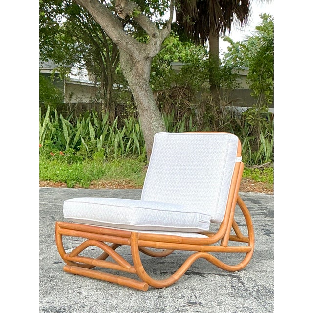 Khaki Vintage Coastal Rattan Slipper Chair For Sale - Image 8 of 8