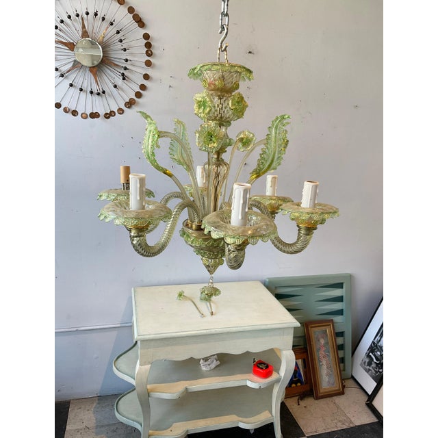 Victorian 1950s Green Murano Floral Chandelier For Sale - Image 3 of 12