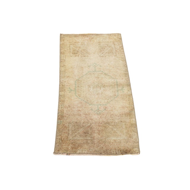 Turkish Antique Turkish Oushak Wool Rug in Muted Neutral & Sage Tones – 2' X 3' Accent Mat For Sale - Image 3 of 8