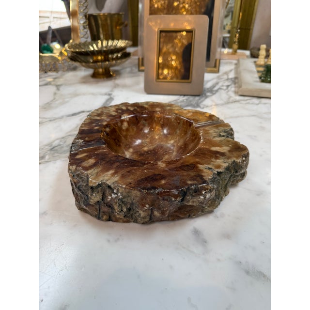 Rustic Natural Brown Marble Ashtray – Polished Stone Bowl With Rustic Raw Edge For Sale - Image 3 of 6