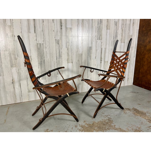 1960s Italian Belt Strap Leather Arm Chairs by Alberto Marconetti- a Pair For Sale In Dallas - Image 6 of 13