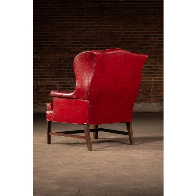 Vintage Leather Wingback Armchair in Red For Sale - Image 4 of 8
