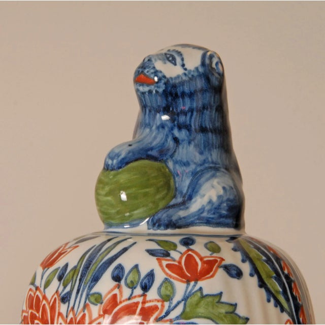 Delft Vases Polychrome Delftware Chinoiserie Garniture of Vases Set of 3 For Sale - Image 11 of 16