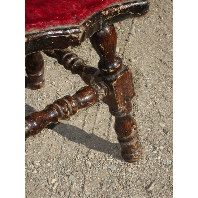 Farmhouse Vintage French Country Rustic Red Stool Footstool Bench Farmhouse Chic For Sale - Image 3 of 12