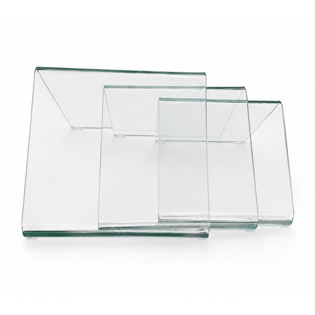 Glass Pair of Italian Waterfall Glass Nesting Tables, 20th Century For Sale - Image 7 of 9