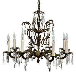 Vintage Brass Spanish Crystal Chandelier For Sale