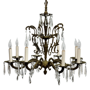 Vintage Brass Spanish Crystal Chandelier