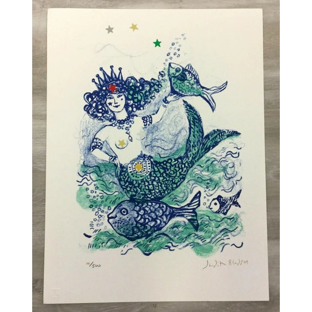 Mid 20th Century Mid Century Modern Unframed Mermaid Queen Judith Bledsoe Hand Signed Lithograph For Sale - Image 5 of 5