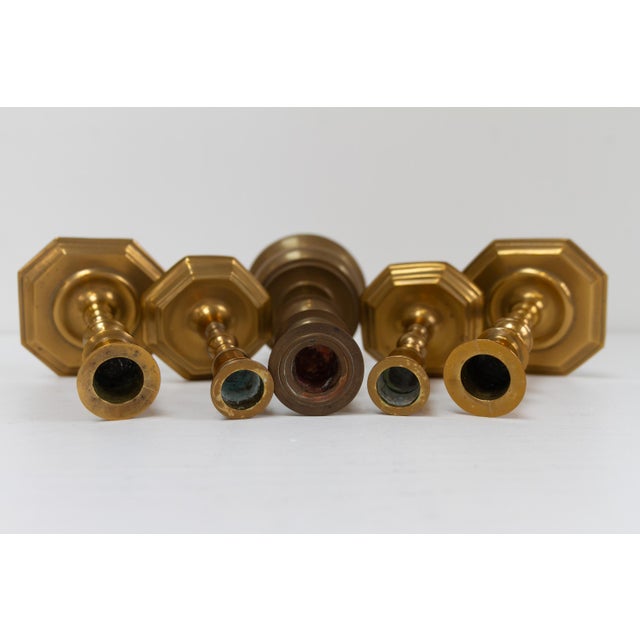 Metal Antique Danish Brass Candlesticks, 1890s, Set of 5 For Sale - Image 7 of 17