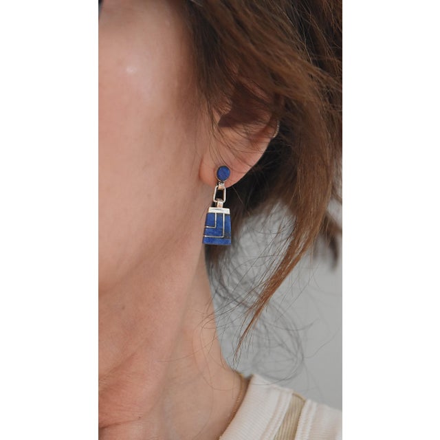 Vintage Escorcia Sterling Silver Lapis Inlaid Dangle Post Earrings, A Pair For Sale - Image 17 of 17
