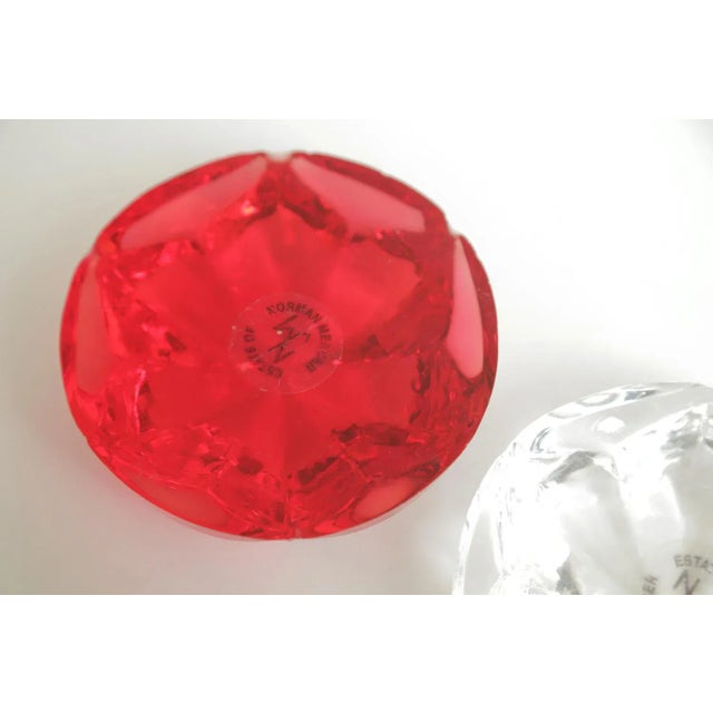 1990s Norman Mercer Lucite Flower Orb Red and Clear Paperweights Pair Of For Sale - Image 12 of 13