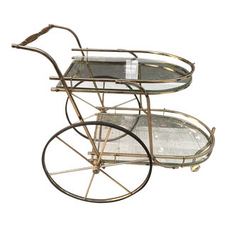 Mid 20th Century Vintage Brass and Glass Bar Cart For Sale
