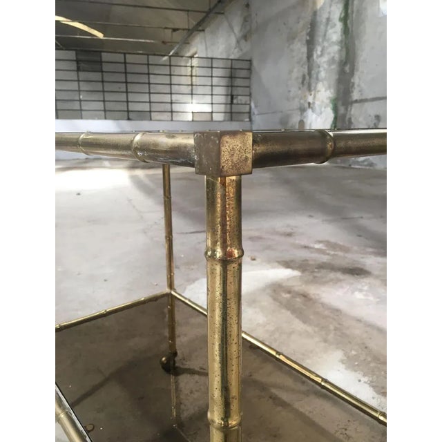 Mid-Century Modern French Gilt Metal & Faux Bamboo Bar Cart with Smoked Glasses by Maison Baguès, 1960s For Sale - Image 6 of 11