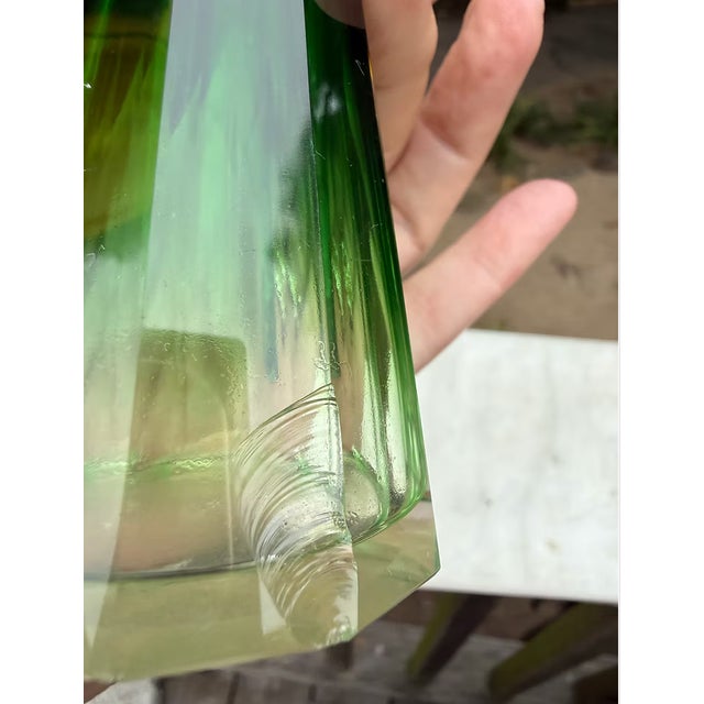 Glass Antique Beveled Decanter | Prism Glass & Brass (Missing Top) For Sale - Image 7 of 8