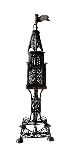 Rare 19th C Antique Silver Filigree Judaica Besamim Spice Tower Austro Hungarian