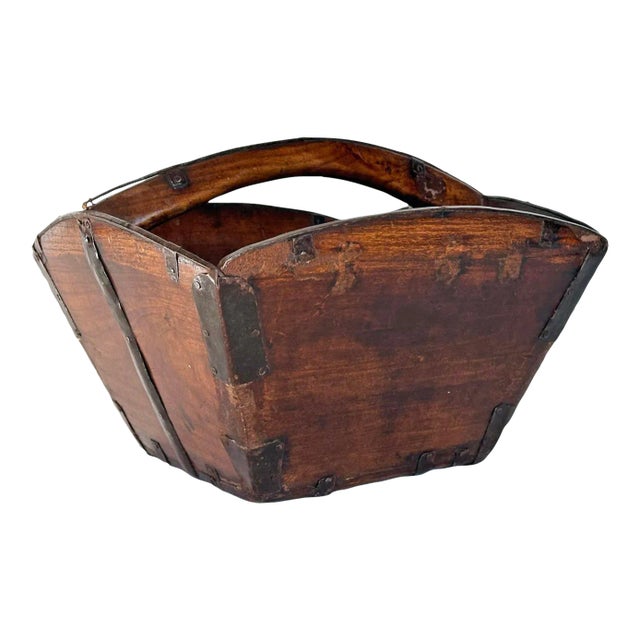 Antique Chinese Elm Wood Rice Bucket For Sale