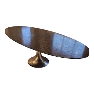 Wood Black Stained Oak Dining Table With Matte Antique Nickel L Base For Sale