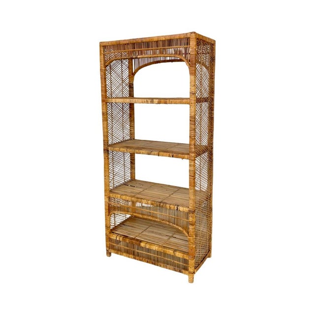 1970s Coastal Rattan Wrapped Etagere, A Pair For Sale - Image 4 of 12