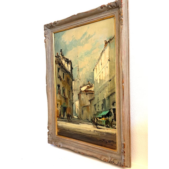 Sky Blue 1970s G Frati Italy Impressionist City Landscape Framed Oil on Canvas For Sale - Image 8 of 9