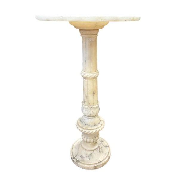 Rustic 1980s Rustic Carved Alabaster Gueridon Small Occasional Table Stand For Sale - Image 3 of 15