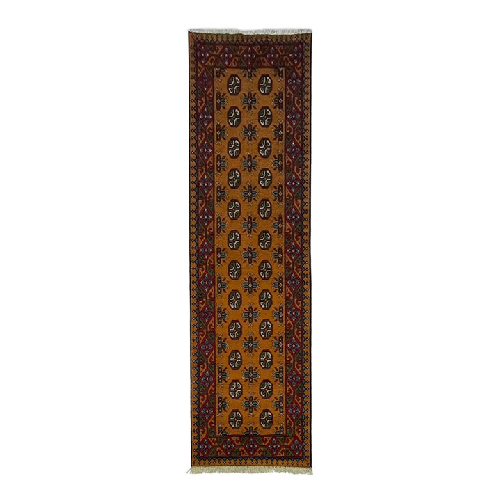 Terracotta Turkmen-Style Geometric Gul Runner Rug, 2'7