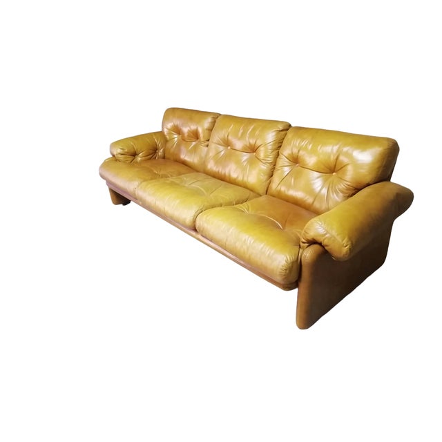 Iconic Coronado three-seater sofa designed by Tobia Scarpa for C&B Italia in cognac brown calfskin. A designer piece that...