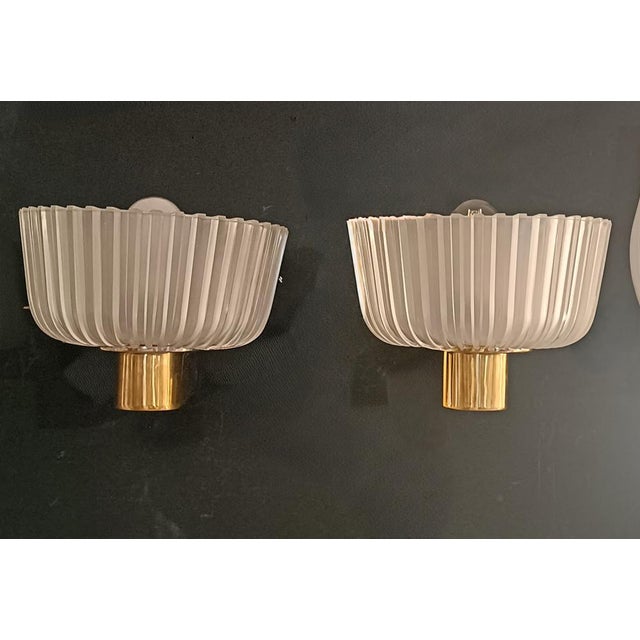 Brass and Glass Wall Lamps by Archimede Seguso for Seguso, Italy, 1940s, Set of 2 For Sale - Image 10 of 11