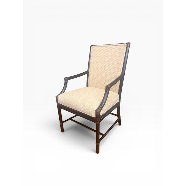 English McGuire San Francisco Rattan Dining Arm Chairs With Diamond Lattice Backs – Set of 6 For Sale - Image 3 of 16