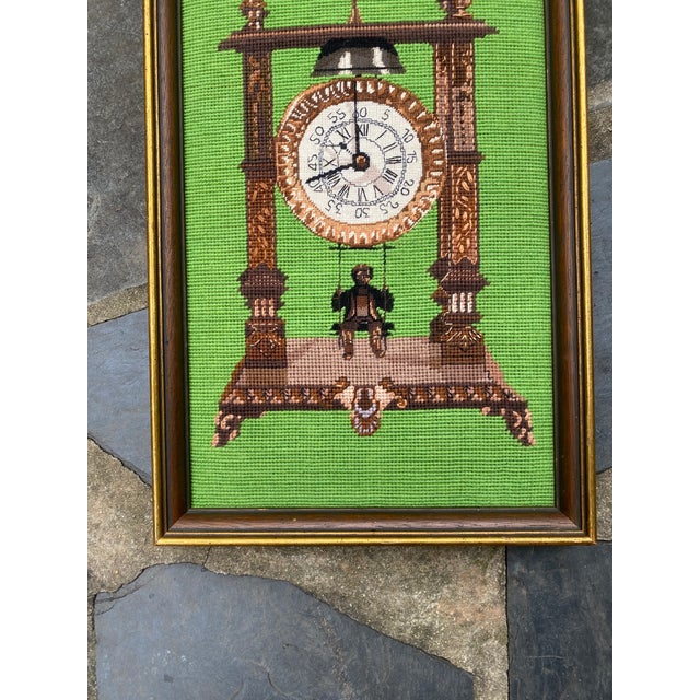 Late 20th Century Late 20th Century Clock With Man as Pendulum Needlepoint For Sale - Image 5 of 7