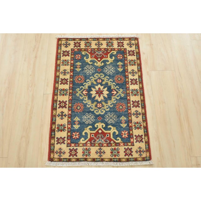 Farmhouse Kazak Rug 2’1” X 3′ Blue Wool Tribal Hand-Knotted Oriental Carpet For Sale - Image 3 of 9