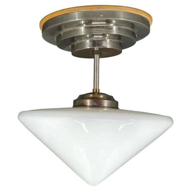 Art Deco Czech Opaline Glass Flush Mount, 1930s For Sale - Image 9 of 9