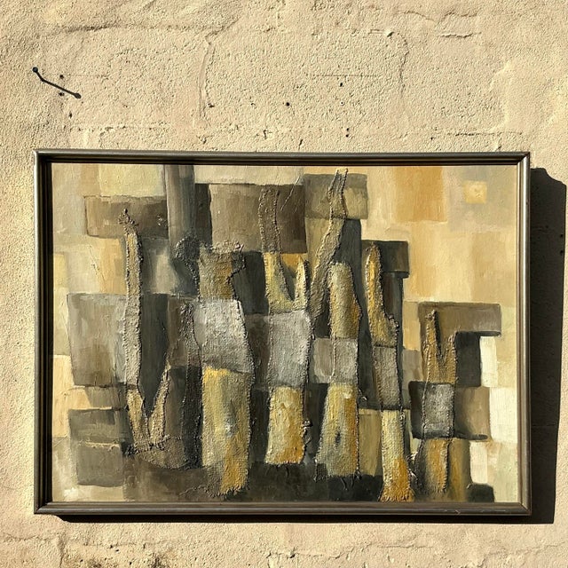 Mid 20th Century Vintage Boho Original Abstract Mixed Media on Canvas For Sale - Image 5 of 9